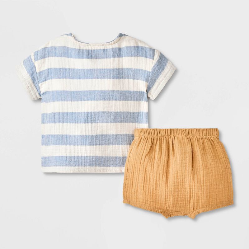 slide 2 of 4, Baby Boys' Striped Henley Gauze Shorts Set - Cat & Jack™ Blue 0-3M, 1 ct
