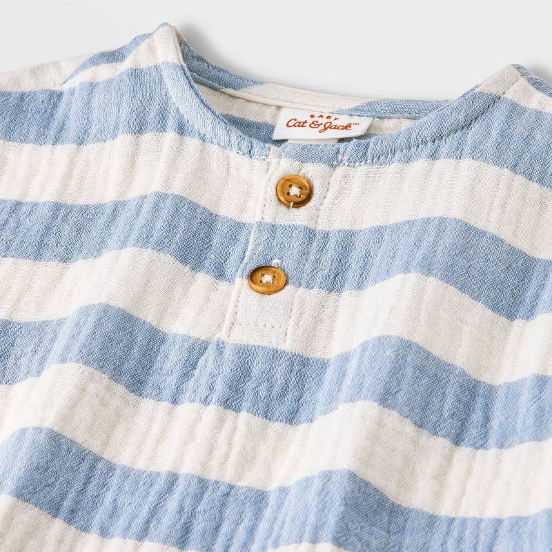 slide 4 of 4, Baby Boys' Striped Henley Gauze Shorts Set - Cat & Jack™ Blue 0-3M, 1 ct