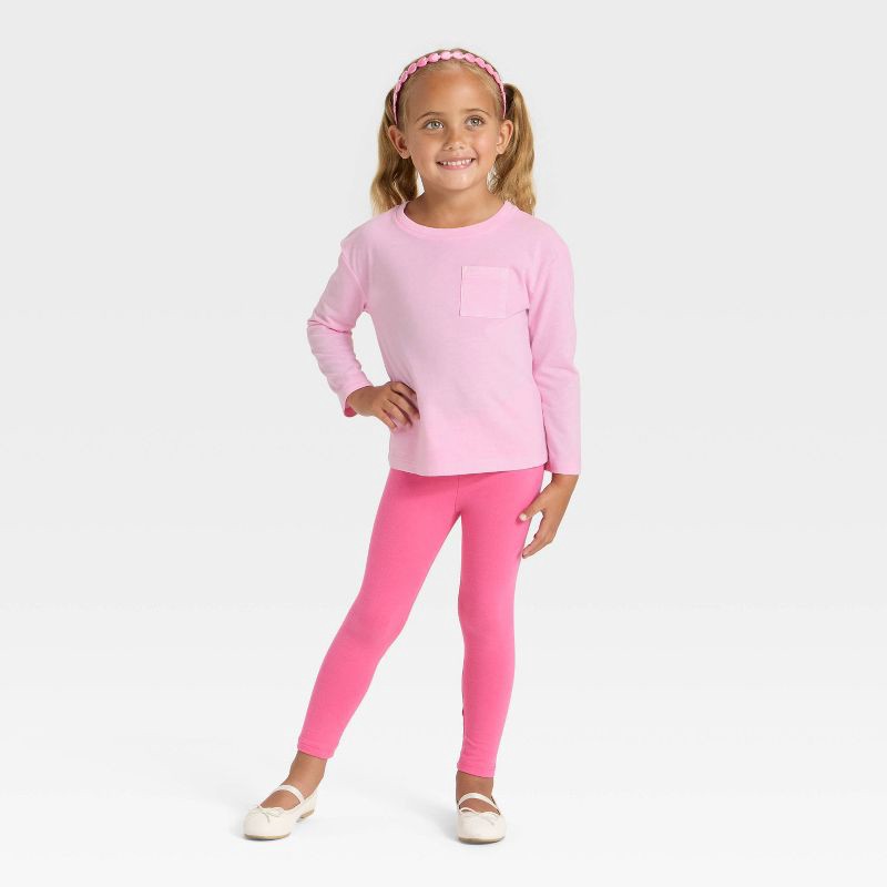 slide 3 of 3, Toddler Girls' Long Sleeve Pocket T-Shirt - Cat & Jack™ Pink 3T, 1 ct