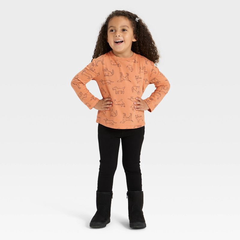 slide 3 of 3, Toddler Girls' Long Sleeve T-Shirt - Cat & Jack™ Brown 12M, 1 ct