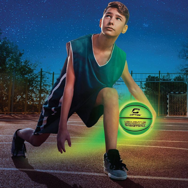 slide 3 of 3, CIPTON LED Rechargeable Basketball: 29.5 in, Green, Ages 5+, 1 ct