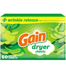 Gain Original Dryer Sheets - 60ct: Bleach-Free, Box Container, Fabric Softener