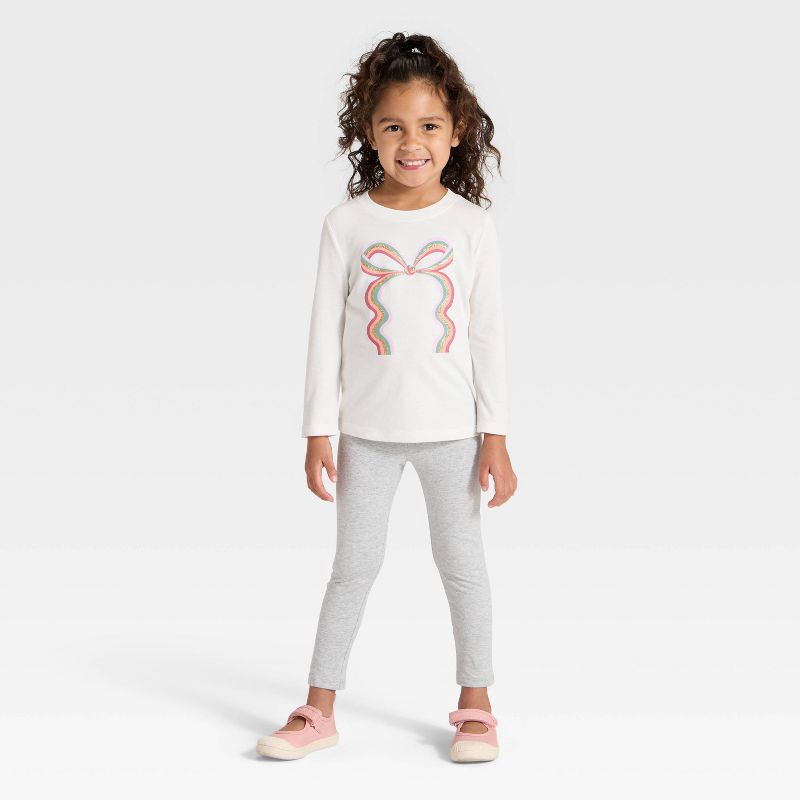 slide 4 of 4, Toddler Girls' Long Sleeve Rainbow Bow Graphic Shirt - Cat & Jack™ Cream 5T, 1 ct