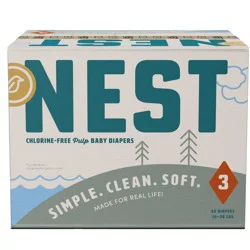 Nest Diapers Nest Chlorine-Free Baby Diapers - Fragrance Free, Gentle for Sensitive Skin - Size 3 (62ct)