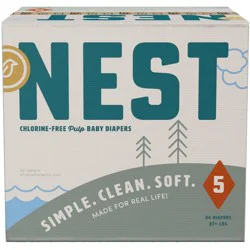 Nest Diapers Nest Chlorine-Free Baby Diapers - Fragrance Free, Gentle for Sensitive Skin - Size 5 (44ct)