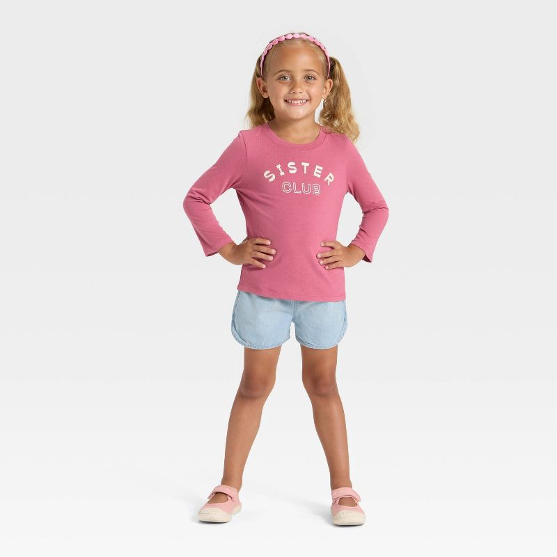 slide 4 of 4, Toddler Girls' Long Sleeve Sister Club Graphic Shirt - Cat & Jack™ Rose Pink 3T, 1 ct