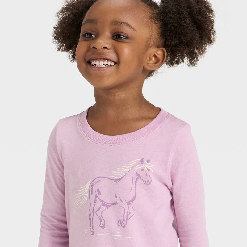 slide 2 of 4, Toddler Girls' Long Sleeve Horse Graphic Shirt - Cat & Jack™ Lavender 18M, 1 ct