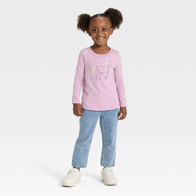 slide 4 of 4, Toddler Girls' Long Sleeve Horse Graphic Shirt - Cat & Jack™ Lavender 3T, 1 ct