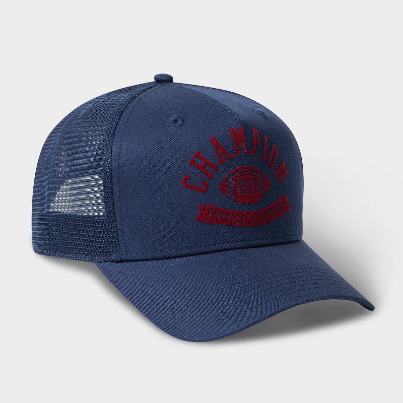 slide 4 of 4, Champion Adult Phys Ed Twill Trucker Hat - Navy, 1 ct