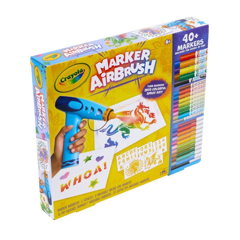 slide 2 of 5, Crayola Marker Airbrush Spray Art Kit, With Markers and Stencils, Holiday Gift for Boys and Girls, DIY Craft Set, Art Toy for Kids, Ages 6+, 1 ct