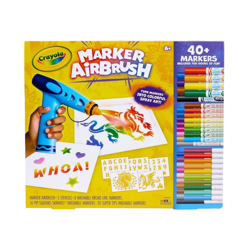 slide 1 of 5, Crayola Marker Airbrush Spray Art Kit, With Markers and Stencils, Holiday Gift for Boys and Girls, DIY Craft Set, Art Toy for Kids, Ages 6+, 1 ct