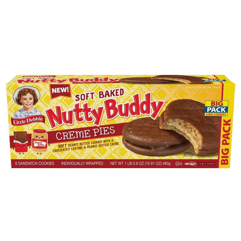 slide 1 of 3, Little Debbie Nutty Buddy Creme Pies - 16.91oz/6ct, 16.91 oz, 6 ct