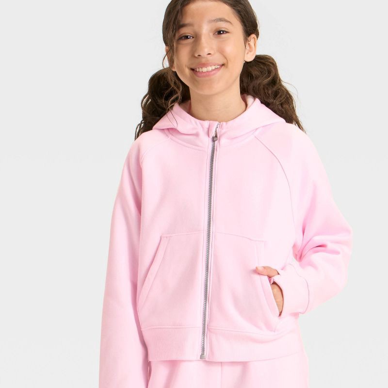 slide 3 of 3, Girls' Active Comfort Full-Zip Hooded Sweatshirt - All In Motion™ Light Pink XL, 1 ct