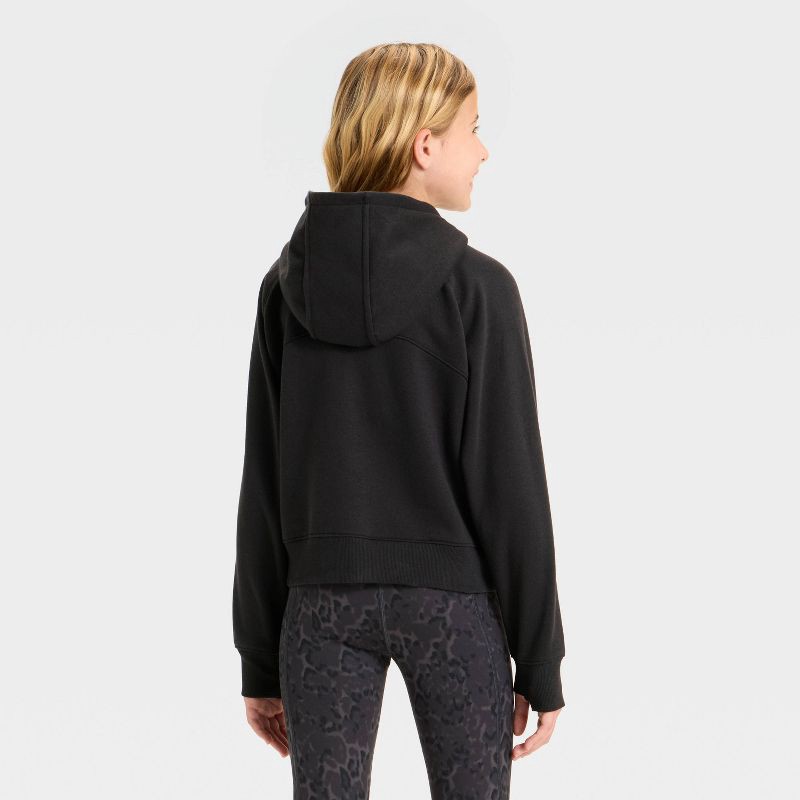 slide 2 of 3, Girls' Active Comfort Full-Zip Hooded Sweatshirt - All In Motion™ Black XS, 1 ct