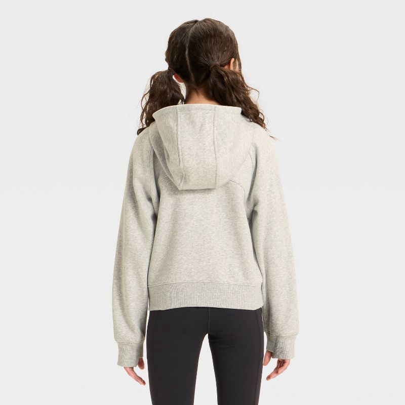 slide 2 of 3, Girls' Active Comfort Fleece Full-Zip Hoodie Sweatshirt - All In Motion™ Heather Gray M, 1 ct