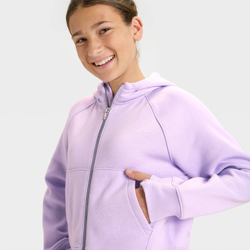 slide 3 of 3, Girls' Active Comfort Full-Zip Hooded Sweatshirt - All In Motion™ Lilac Purple S, 1 ct