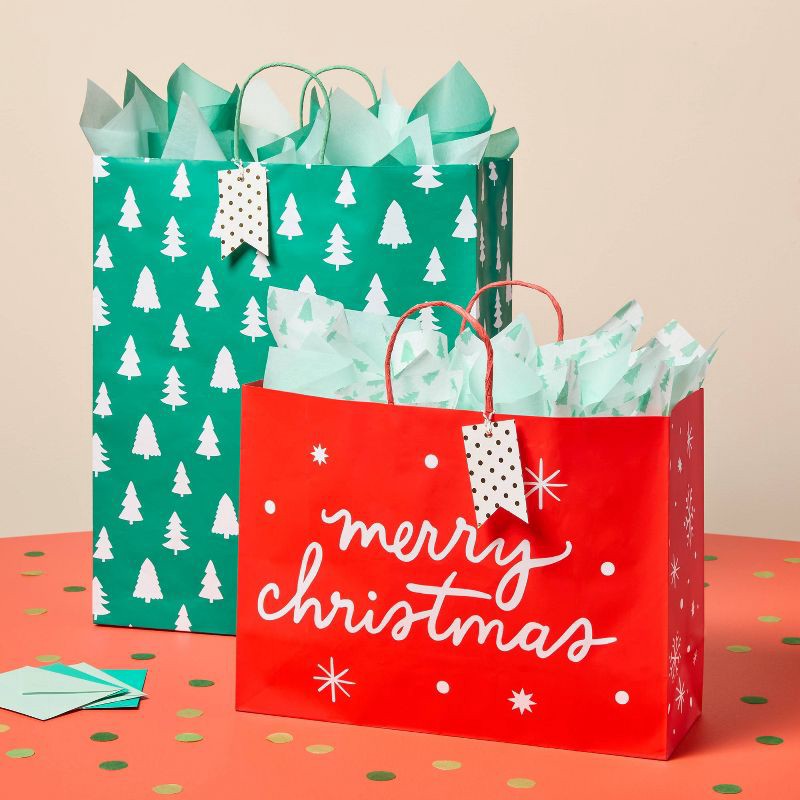 slide 2 of 3, XXL Christmas Tree Gift Bag Green/White - Spritz™, 1 ct