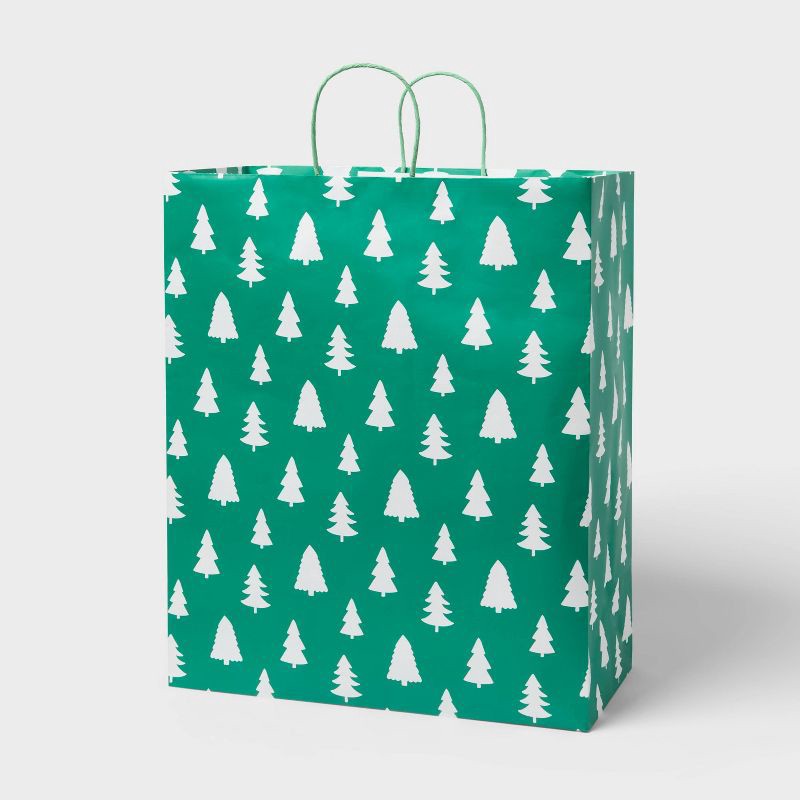 slide 1 of 3, XXL Christmas Tree Gift Bag Green/White - Spritz™, 1 ct