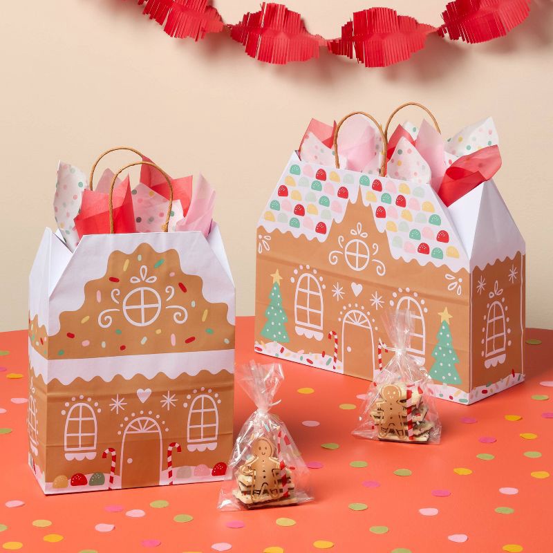 slide 2 of 3, XL Gingerbread House Christmas Gift Bag Colorful - Spritz™, 1 ct