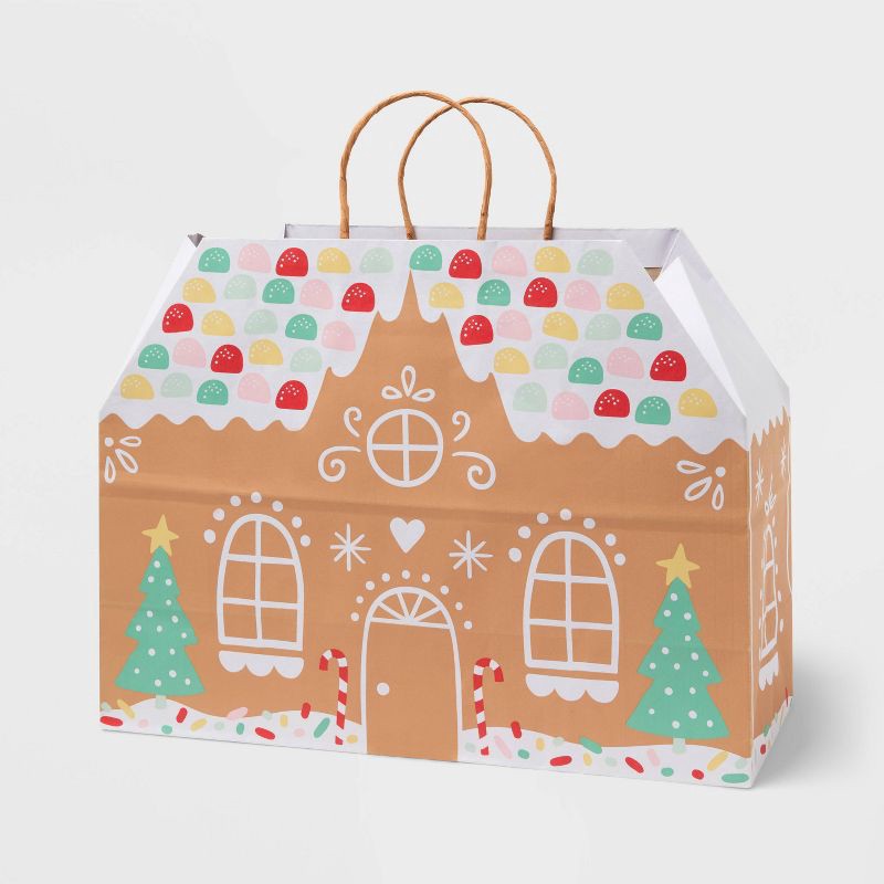 slide 1 of 3, XL Gingerbread House Christmas Gift Bag Colorful - Spritz™, 1 ct