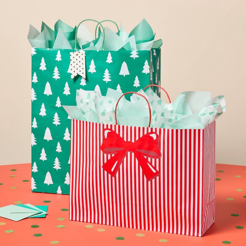 slide 2 of 3, XL Striped Bow Christmas Gift Bag Red/White - Spritz™, 1 ct