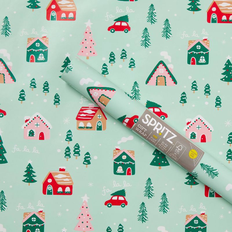 slide 1 of 3, 96"x30" Christmas Print Gift Wrapping Paper Green - Spritz™, 1 ct