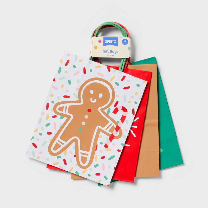 slide 3 of 3, 4pk Small Holiday Icons Christmas Gift Bag White/Green/Red - Spritz™, 4 ct