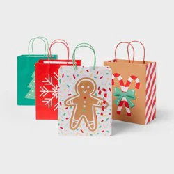 4pk Small Holiday Icons Christmas Gift Bag White/Green/Red - Spritz™
