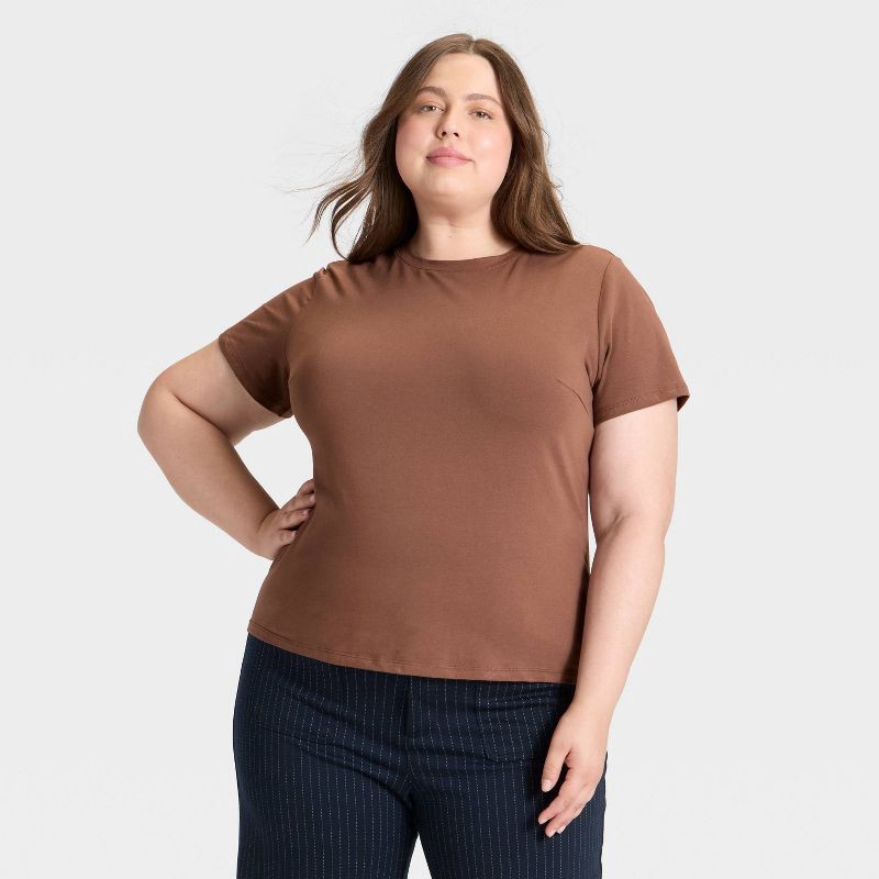 slide 1 of 3, Women's Short Sleeve T-Shirt - A New Day™ Brown XXL, 1 ct