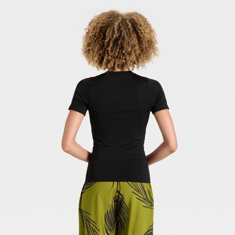 slide 2 of 4, Women's Slim Fit Seamless Short Sleeve T-Shirt - A New Day™ Black S, 1 ct
