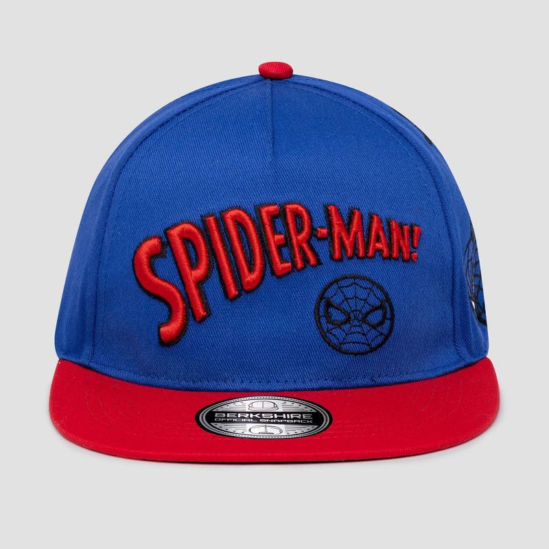 slide 1 of 3, Boys' Spider-Man Flat Brim Baseball Hat - Blue, 1 ct