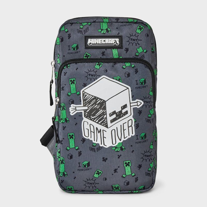 slide 1 of 4, Boys' Minecraft Gaming Sling Pack Pouch - Gray/Green, 1 ct