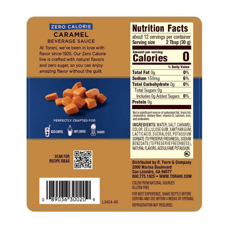 slide 2 of 6, Torani Zero Calorie Sugar Free Caramel Sauce for Coffee Lattes and Milkshakes - 12.8oz, 12.8 oz