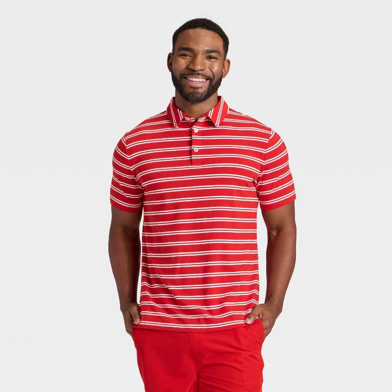 Men's Comfort Wear Striped Polo Shirt Goodfellow Co™ Red L