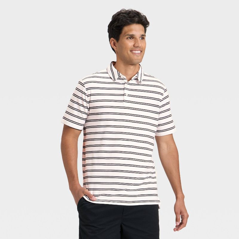 slide 1 of 3, Men's Comfort Wear Striped Polo Shirt - Goodfellow & Co™ White L, 1 ct