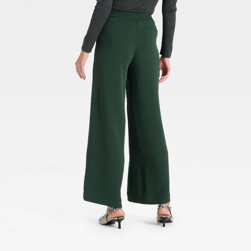 slide 2 of 3, Women's Wide Leg Signature Crepe Pull-On Pants - A New Day™ Green M, 1 ct