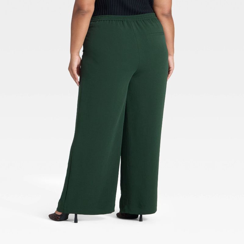 slide 2 of 3, Women's Wide Leg Signature Crepe Pull-On Pants - A New Day™ Green XXL, 1 ct