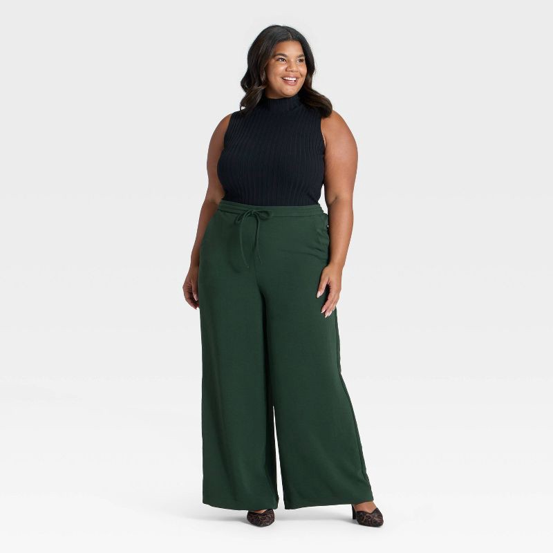slide 3 of 3, Women's Wide Leg Signature Crepe Pull-On Pants - A New Day™ Green XXL, 1 ct