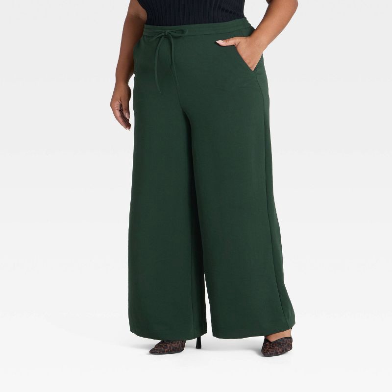slide 1 of 3, Women's Wide Leg Signature Crepe Pull-On Pants - A New Day™ Green XXL, 1 ct