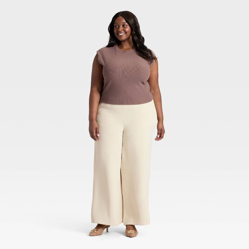 slide 3 of 3, Women's Wide Leg Signature Crepe Pull-On Pants - A New Day™ Cream XXL, 1 ct
