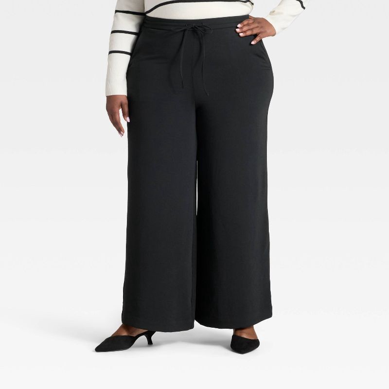 slide 1 of 3, Women's Wide Leg Signature Crepe Pull-On Pants - A New Day™ Black XXL, 1 ct