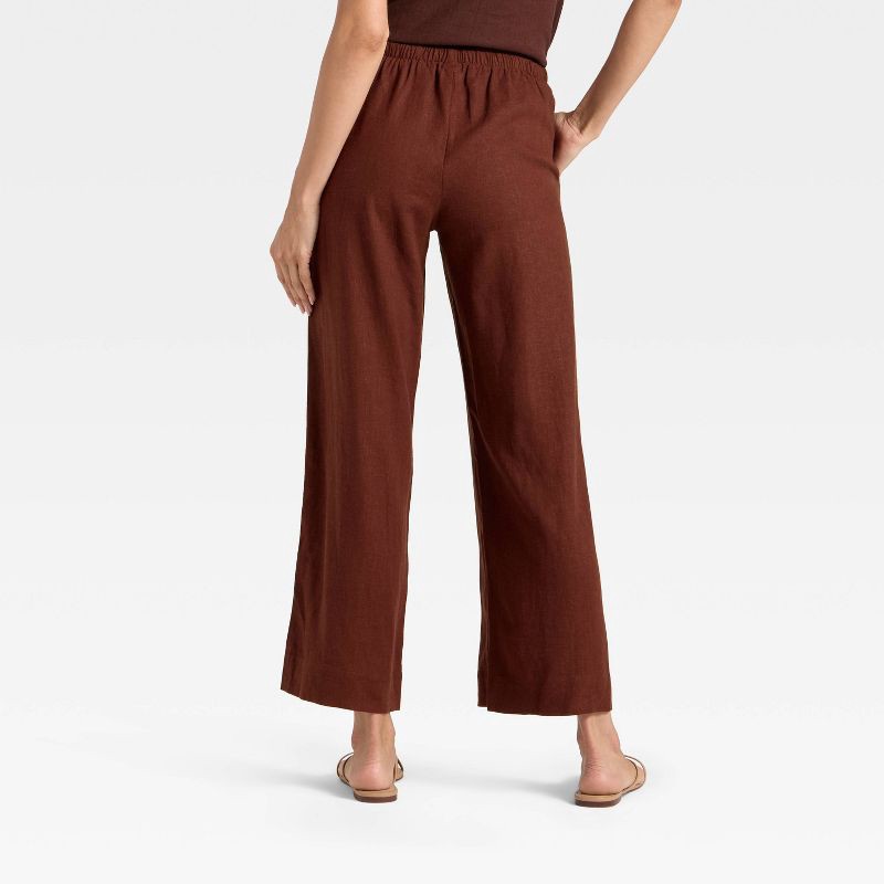 slide 2 of 3, Women's Mid-Rise Wide Leg Linen Pull-On Pants - A New Day™ Light Brown S, 1 ct