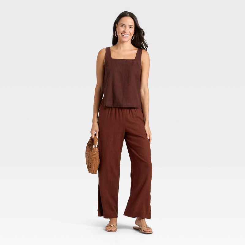 slide 3 of 3, Women's Mid-Rise Wide Leg Linen Pull-On Pants - A New Day™ Light Brown S, 1 ct