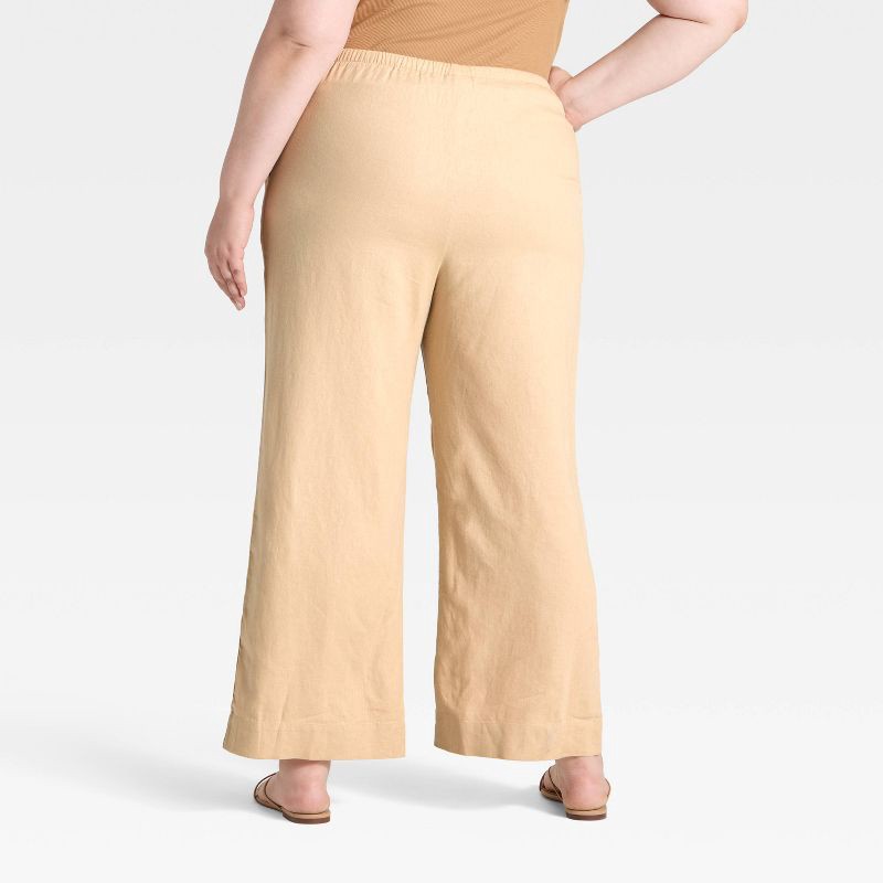 slide 2 of 3, Women's Mid-Rise Wide Leg Linen Pull-On Pants - A New Day™ Tan XXL, 1 ct