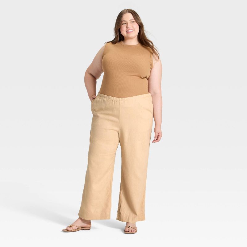 slide 3 of 3, Women's Mid-Rise Wide Leg Linen Pull-On Pants - A New Day™ Tan XXL, 1 ct