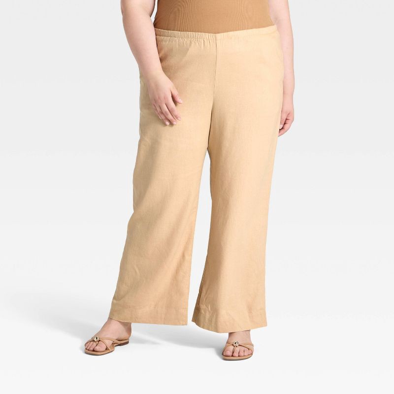 slide 1 of 3, Women's Mid-Rise Wide Leg Linen Pull-On Pants - A New Day™ Tan XXL, 1 ct