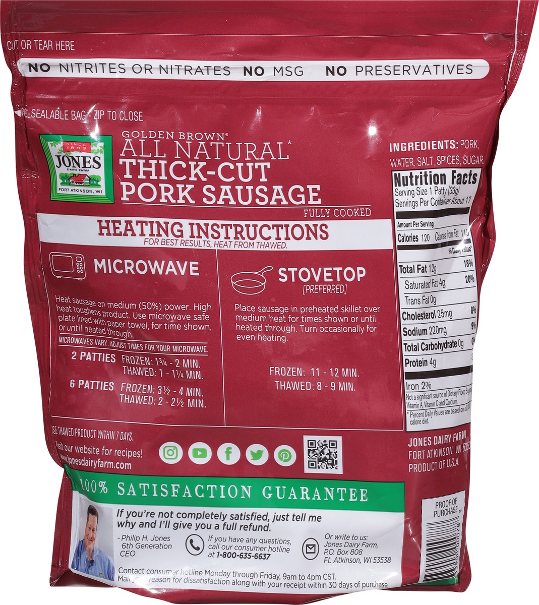 slide 4 of 13, Jones Dairy Farm Golden Brown All Natural Thick-Cut Pork Sausage 20 oz, 20 oz