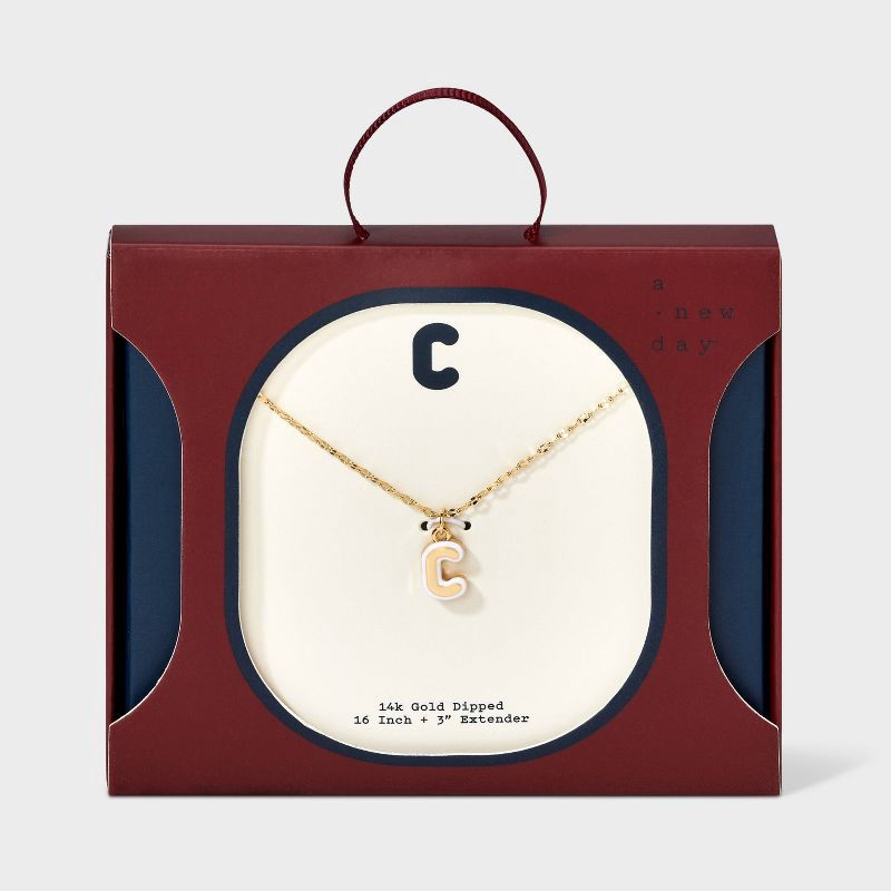 slide 3 of 4, 14K Gold Dipped Enamel "C" Initial Pendant Necklace - A New Day™ Gold/White, 1 ct