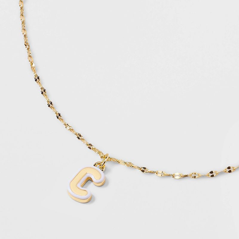 slide 4 of 4, 14K Gold Dipped Enamel "C" Initial Pendant Necklace - A New Day™ Gold/White, 1 ct