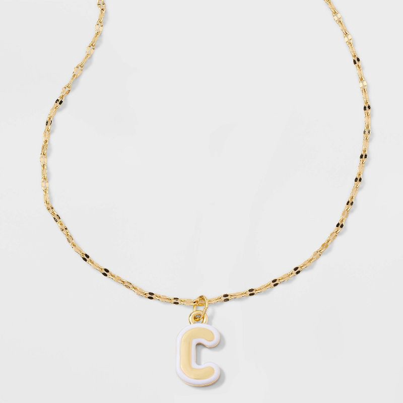 slide 1 of 4, 14K Gold Dipped Enamel "C" Initial Pendant Necklace - A New Day™ Gold/White, 1 ct